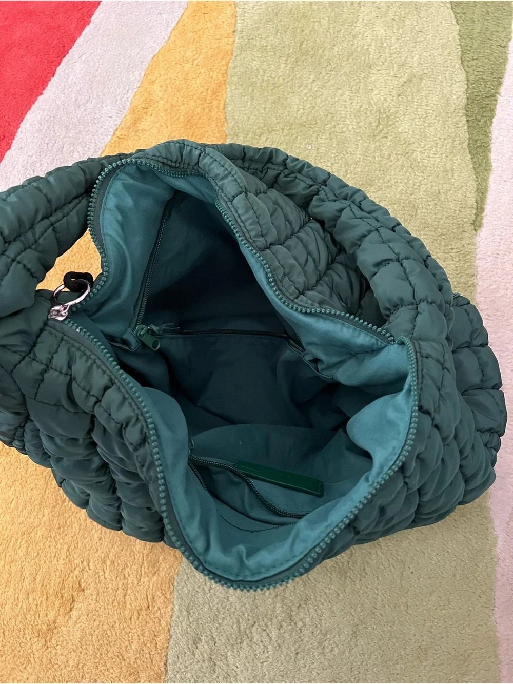 Free People Large Quilted Puffer Shoulder Bag Green Nylon Boho